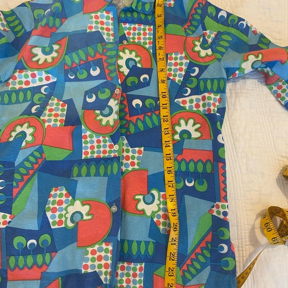 70s Colorful Vintage Shirt with Fun Patterns Pressed Cotton XS